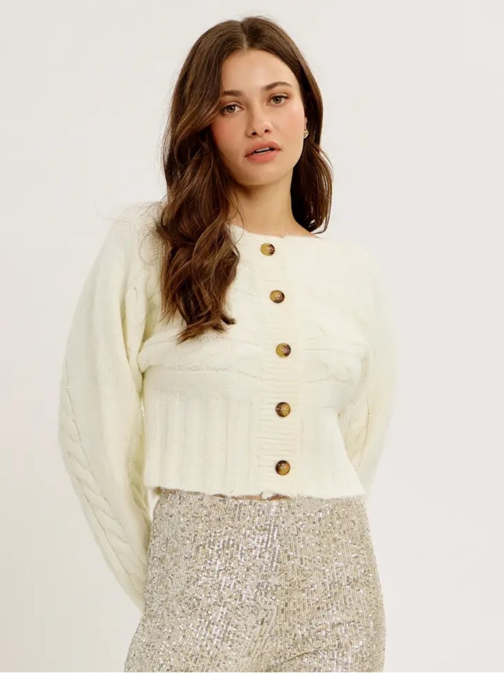 (720) Elevated Cable Knit Button-Down Slim-Fit Cardigan - S - NWT